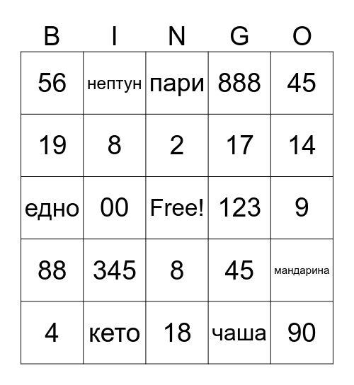 Б     И     Н     Г     О Bingo Card