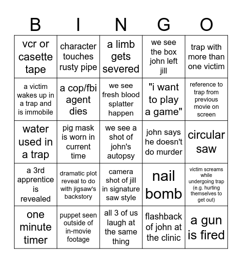 saw bingo Card