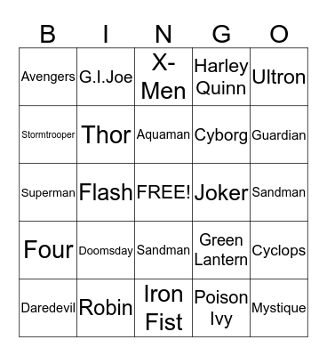 SUPERHERO BINGO  Bingo Card