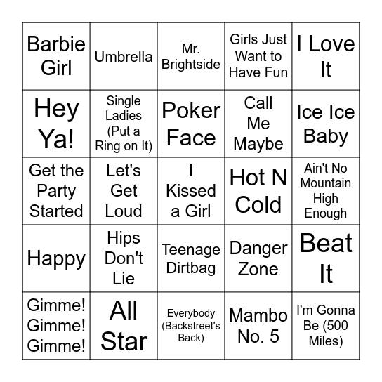 MUSIC BINGO Card