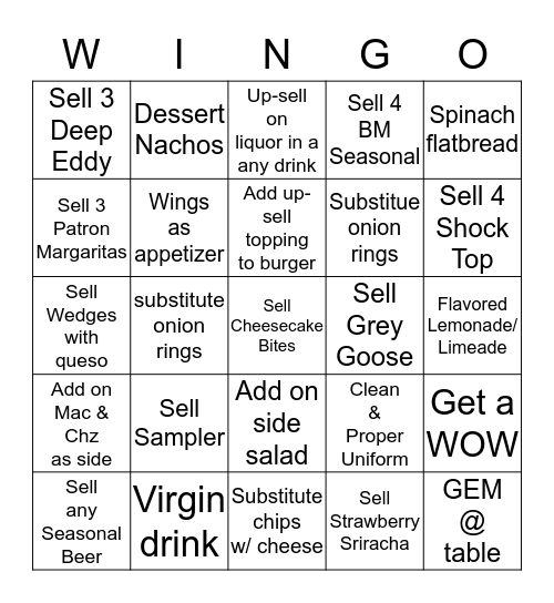 $$ BWW WINGOOOO!!!!!!!!!!!! $$ Bingo Card