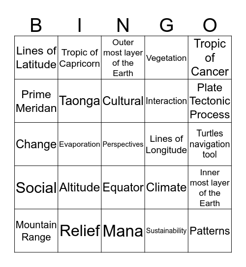 !!Geography Bingo!! Bingo Card