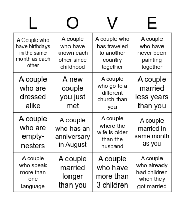 Getting to Know Couples Bingo Card