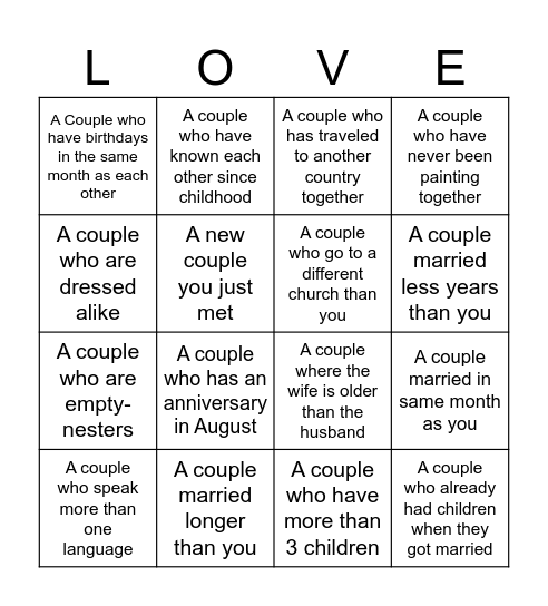 Getting to Know Couples Bingo Card