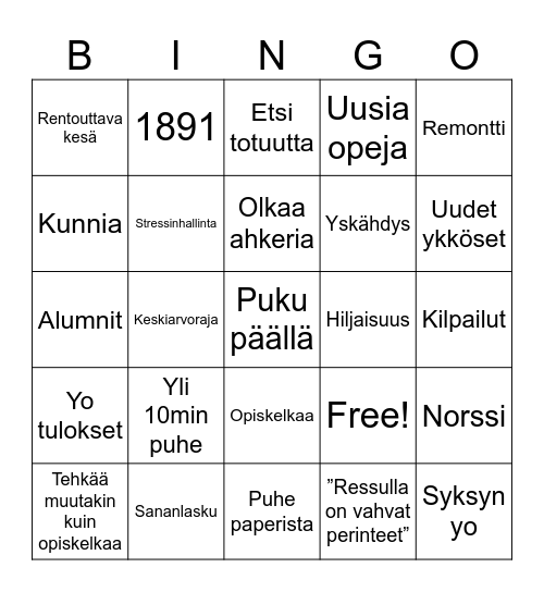 Ari Hn kauniit sanat Bingo Card