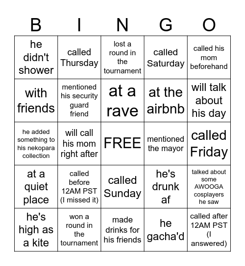 IF Kevin calls Bingo Card