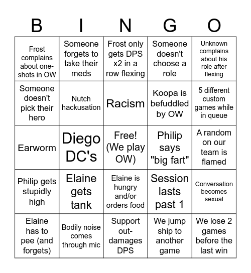 Peanit Pals Bingo Card