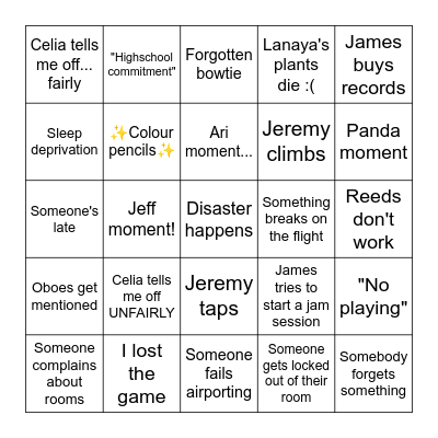 Adelaide Band Tour :) Bingo Card