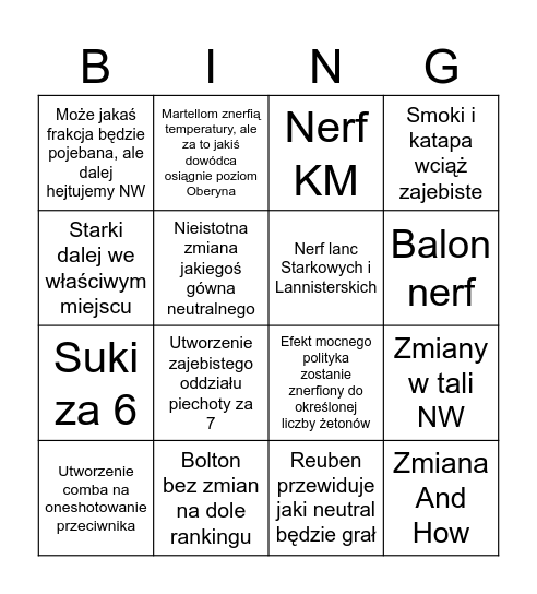 Season 5 Bingo Card