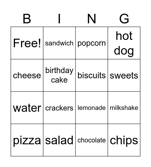 Food and Drinks Bingo Card