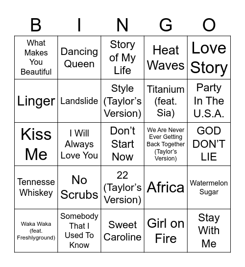 Musical Bingo Card