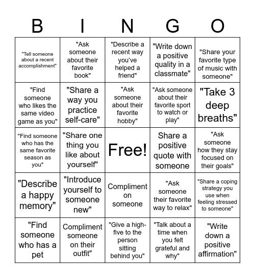 Lets get started! Bingo Card