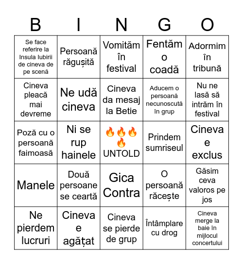 UNTOLD 2024 Bingo Card