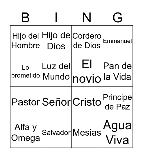 Nombres de Jesus Bingo Card