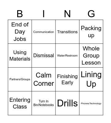 Ms. Jackson's Classroom Procedures Bingo Card