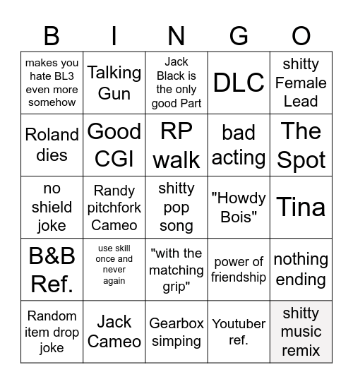 BL movie drinking game Bingo Card