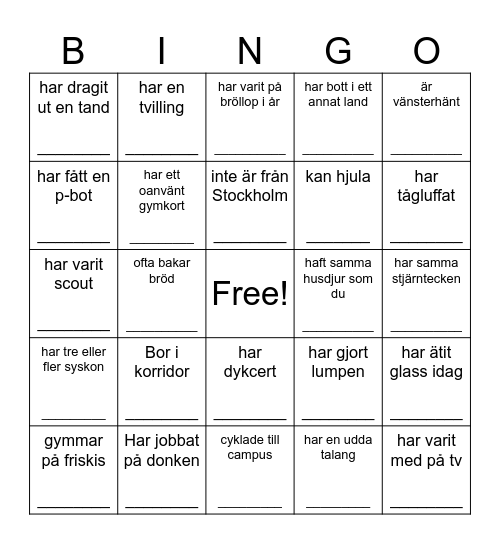 Hitta någon som... Bingo Card