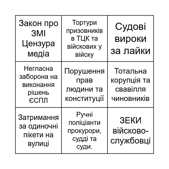 ВСРАТЕ БІНГО Bingo Card