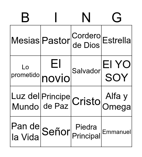 Nombres de Jesus Bingo Card