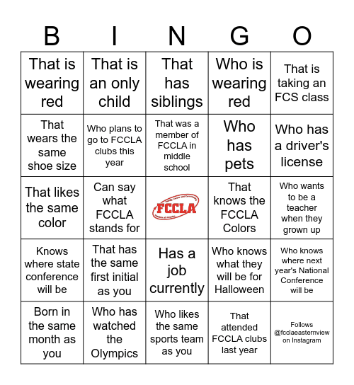 FCCLA Human Bingo: Someone..... Bingo Card