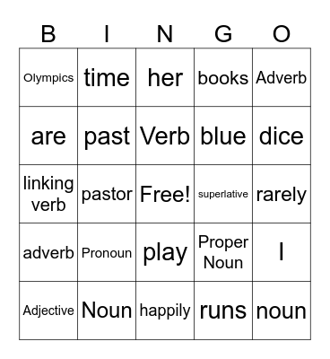 Parts of Speech Bingo Card