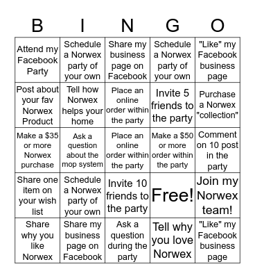 Norwex Bingo Card