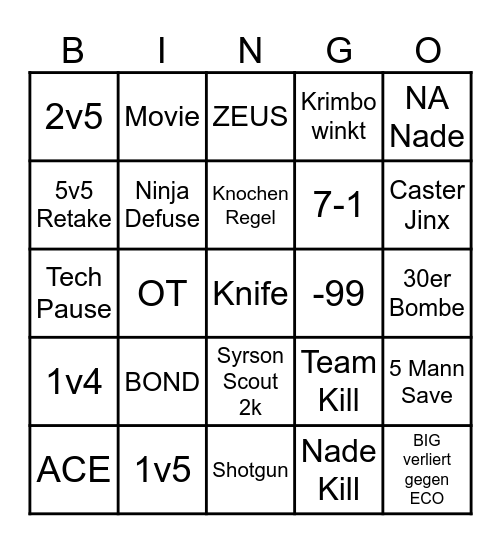 Segalson CS2 Bingo Card