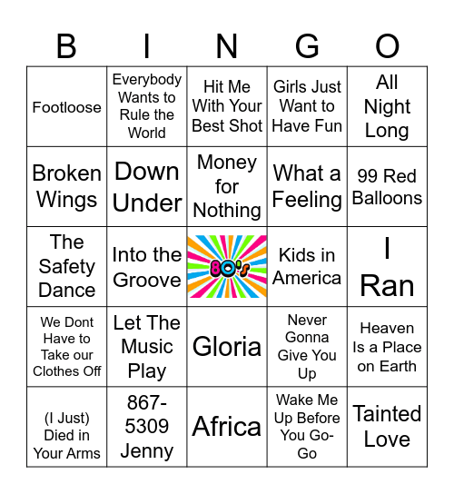 80s Hits * Bingo Card