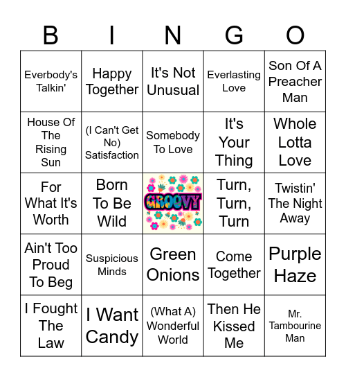 60s Hits Bingo Card