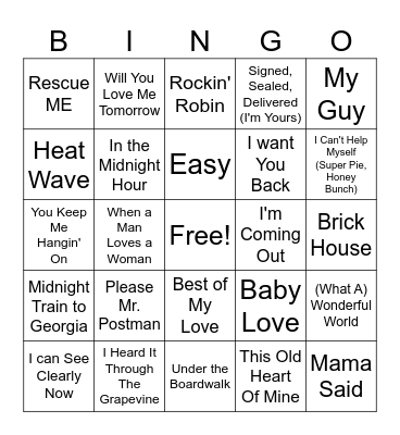 Motown Hits Bingo Card