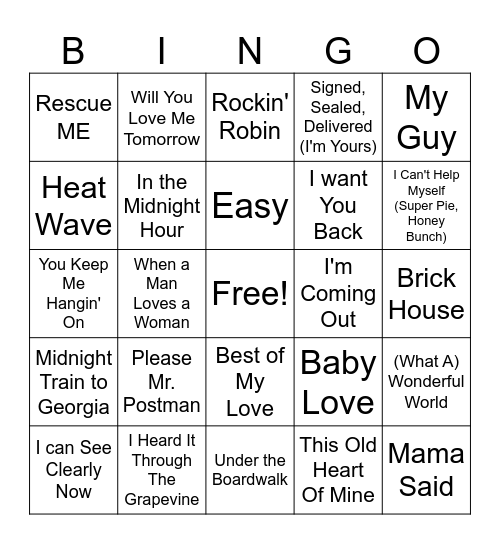 Motown Hits Bingo Card