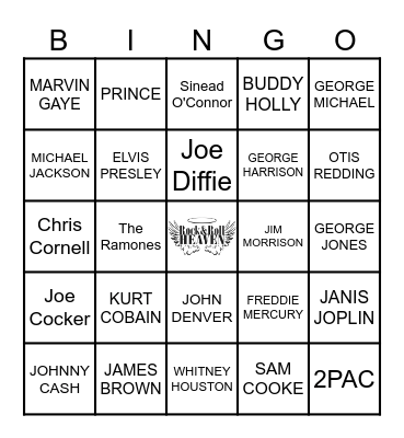 Rock and Roll Heaven Bingo Card
