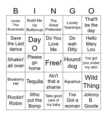 Golden Oldies 50s-60s Bingo Card