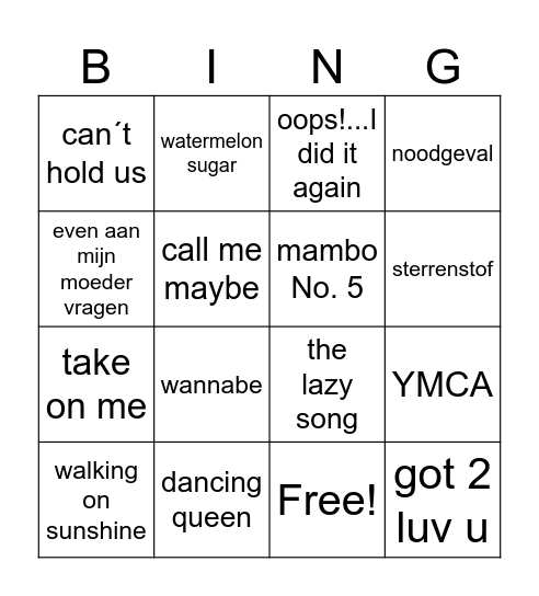 muziek bingo! Bingo Card