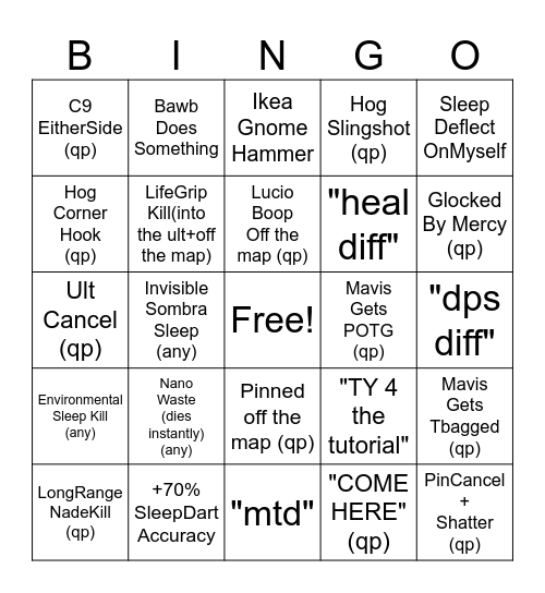 Mavis' Ow2 Bingo Card