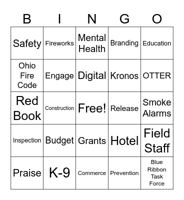 SFM All Staff Bingo Card
