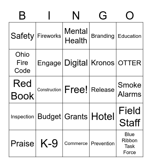 SFM All Staff Bingo Card
