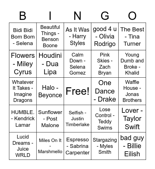 CIU Music BINGO Card