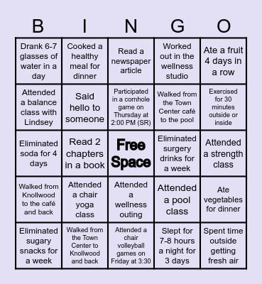 September Wellness Bingo Challenge Bingo Card