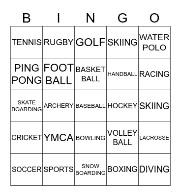 YMCA SPORTS CAMP Bingo Card