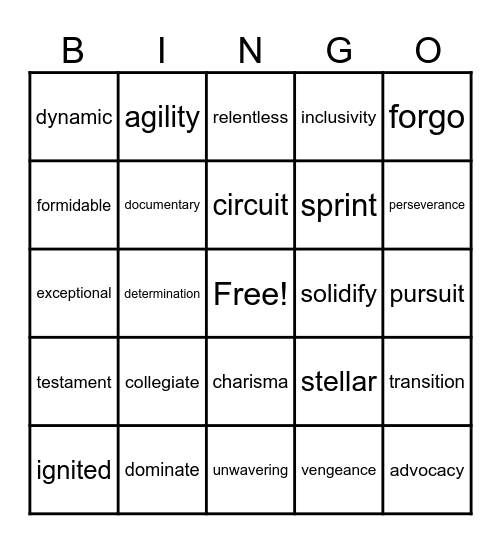 Vocabulary Bingo Card