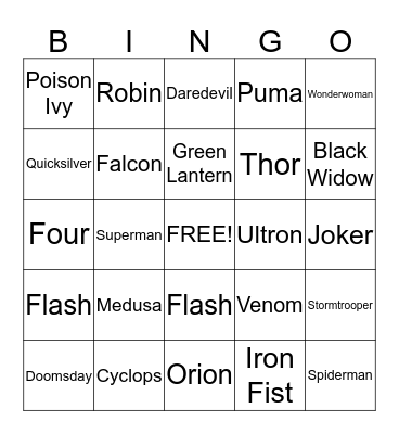 SUPERHERO BINGO Card