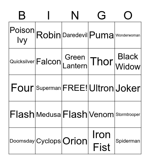 SUPERHERO BINGO Card
