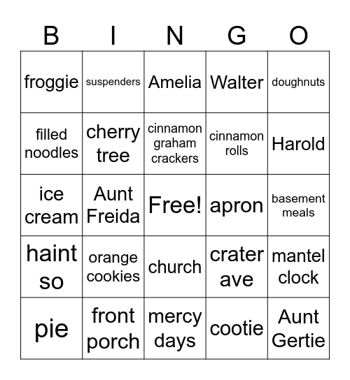 Miller Family Bingo Card