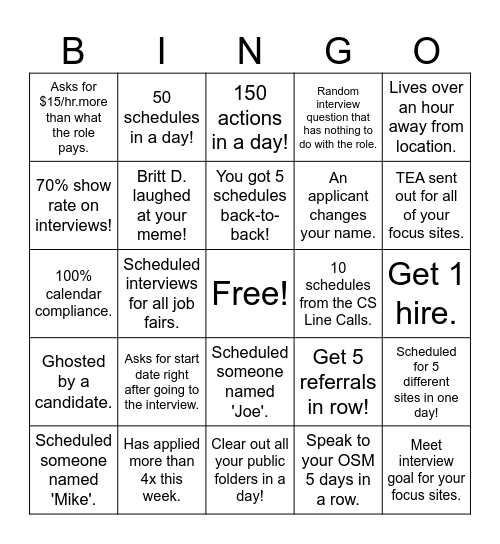 Recruiter Bingo! Bingo Card