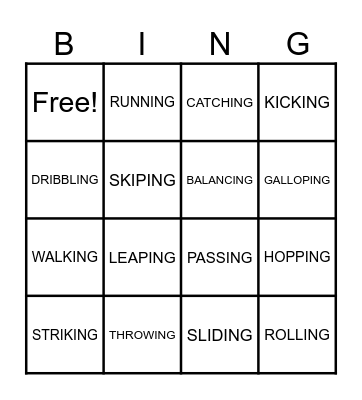 PHYSICAL EDUCATION SKILLS Bingo Card