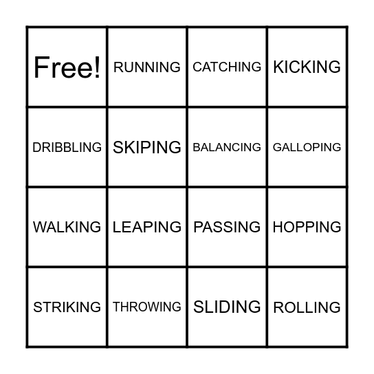 PHYSICAL EDUCATION SKILLS Bingo Card