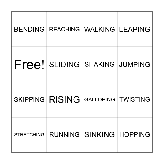 LOCOMOTOR & NONLOCOMOTOR Bingo Card