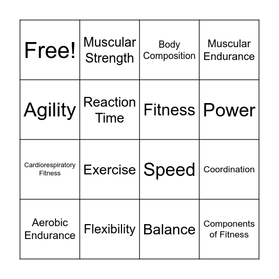 Fitness Bingo Card