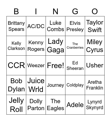 Music Bingo Card